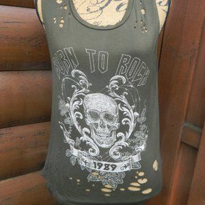 IT HEART CLOSET SKULL SOFT STRETCHY DISTRESSED SLEEVELESS T SHIRT WOMENS SIZE S